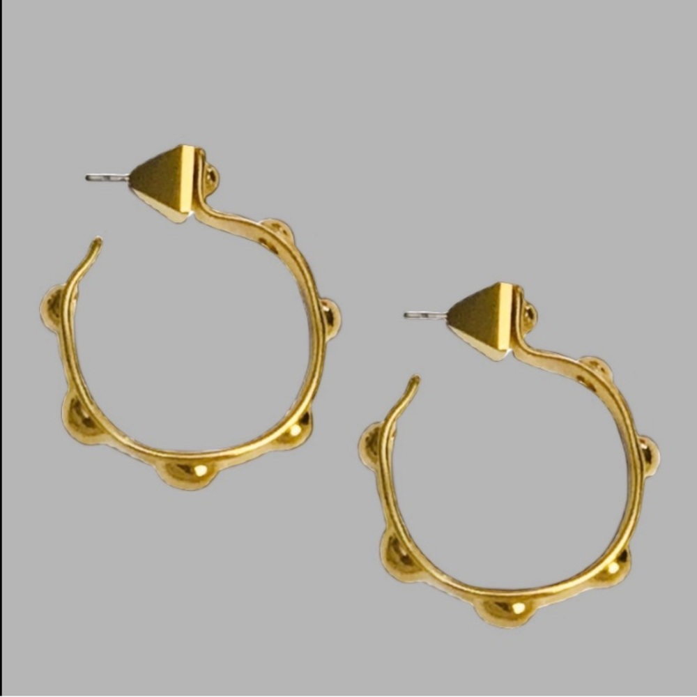 ALEXIS BITTAR• Gold Byzantine Sculpted Raised Repoussé Molten Dots Hoop Earrings - Picture 10 of 13